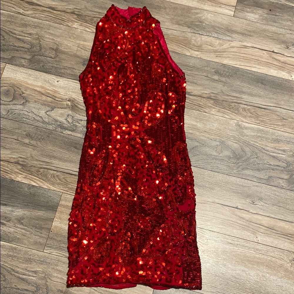 Vintage Sean Collection Elegant Red Sequin Dress 100%Silk